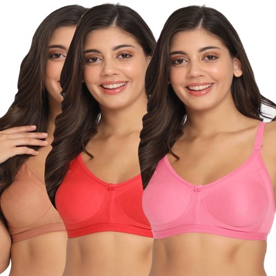 Docare Crystal Double Layered T Shirt Women Minimizer Non Padded Bra(Brown, Red, Pink)