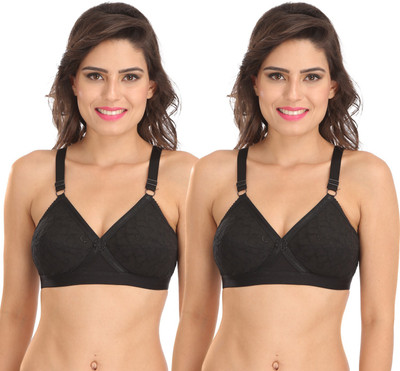 SONA Cross Chiken Everyday Plus Size Full Coverage Non Padded Cotton Bra Women Full Coverage Non Padded Bra(Black)