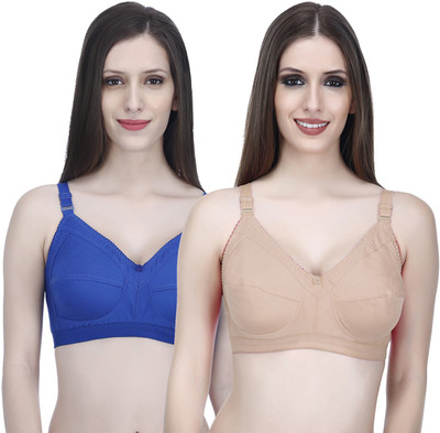 elina Everyday Cotton Bra for Women Women Minimizer Non Padded Bra(Beige, Blue)