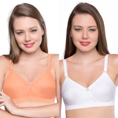 Trylo KPL COMBO 36 Butterscot & White F - CUP Women Full Coverage Non Padded Bra(Orange, White)