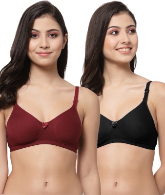 COLLEGE GIRL Detachable Strap Women T-Shirt Lightly Padded Bra(Maroon, Black)