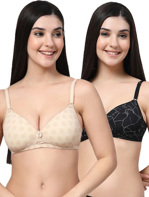 Erican ERPAD Women T-Shirt Lightly Padded Bra(Beige, Black)