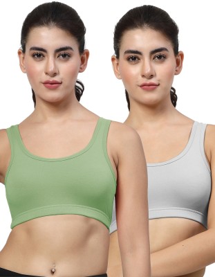 LILY StropsYttak Double Layered Women Sports Non Padded Bra(Green, Grey)