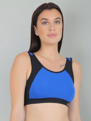 N-gal Dry Fit Color Block Athletics Workout Sports Bra Women Sports Non Padded Bra(Blue)