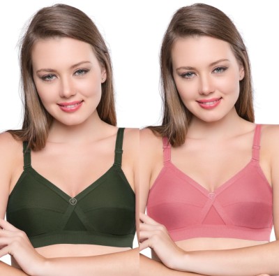 Trylo KPL COMBO 36 Olivegreen & Rose Gold D - CUP Women Full Coverage Non Padded Bra(Green, Gold)