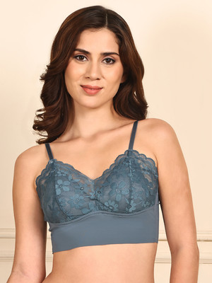 Quttos Quttos Lightly Padded Floral Lace Bralette Women Bralette Lightly Padded Bra(Green)