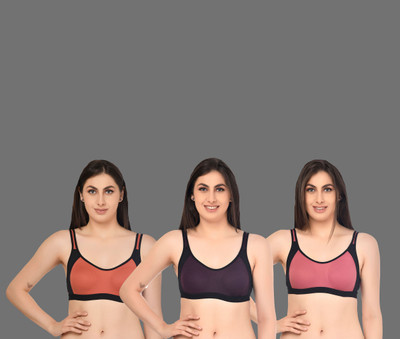 ASHMIRAS Pack of 3 Women Sports Non Padded Bra(Orange, Pink, Purple)