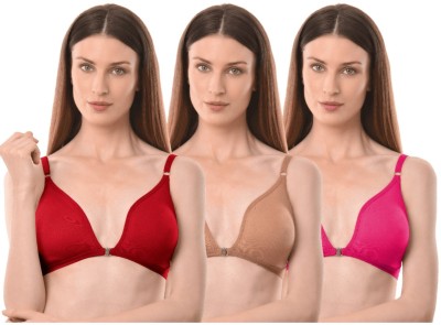 Vanila B Cup Size Seamless Lingerie Cotton Front Open Plunge(Size 34, Pack of 3) Women Plunge Non Padded Bra(Red, Beige, Pink)
