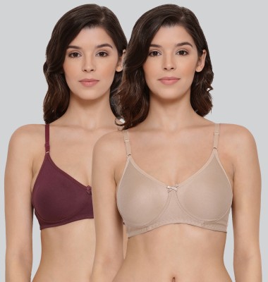 Lyra Women T-Shirt Non Padded Bra(Maroon, Beige)