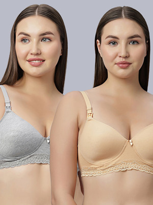 Eden EDEN104GREYSKIN Women Maternity/Nursing Heavily Padded Bra(Grey, Beige)