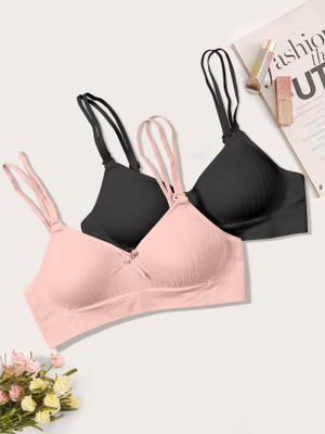 NAGARVEL CREATION C/309-BLK/PNK-P02-34 Women Push-up Lightly Padded Bra(Multicolor)