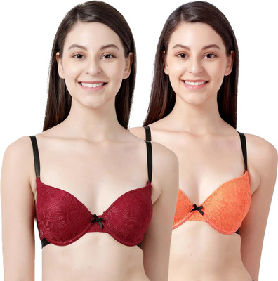 Susie Susie Everyday Demi-Coverage Underwired Black Lace Padded Plunge bra -Multicolor Women Balconette Lightly Padded Bra(Multicolor)