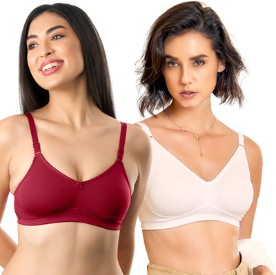 kalyani Emma Double Layered Seamless Cups Full Coverage Cotton Bras | Pack of 2 Women Everyday Non Padded Bra(White)