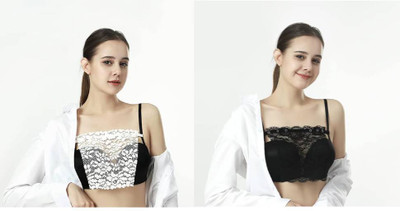 plush creation Cleavage Cover Concealer for Deep Neck Dresses | Lace Modesty Panel with Women Push-up Non Padded Bra(Multicolor)