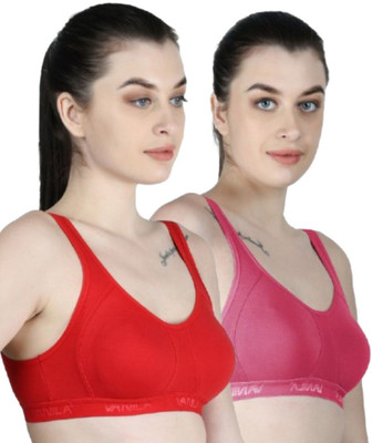 Vanila B Cup Size Seamless and Comfortable Cotton Slip-On(Size 38, Pack of 2) Women Sports Non Padded Bra(Pink, Red)