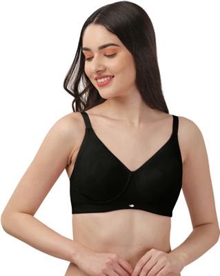 SOIE Non Padded Non Wired Full Coverage Cotton Spandex Encircled T-shirt Bra Women T-Shirt Non Padded Bra(Black)