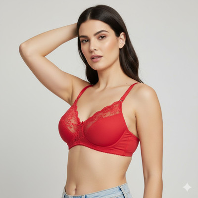 LUWEAR Women’s Red Lace Bralette – Lightly Padded Non-Wired Bra with Adjustable Straps Women Full Coverage Lightly Padded Bra(Multicolor)