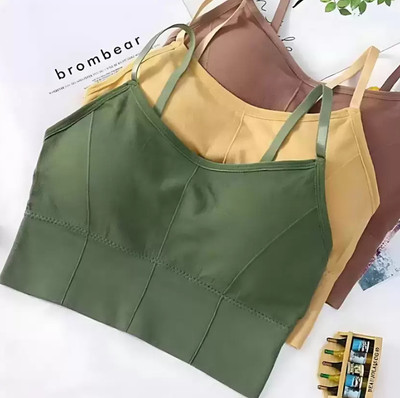 VS Beauti VS Beauti Women's Bralette Lightly Padded Sports Bra Gym Wear Women Sports Lightly Padded Bra(Beige, Beige, Dark Green)