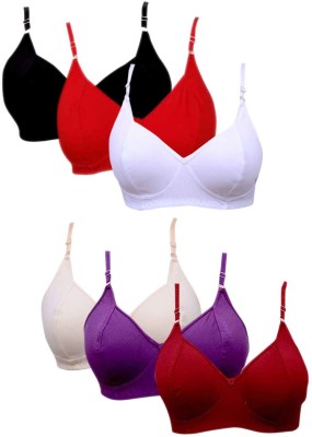 Versa Women's Cotton Blended Non Padded Non-Wired Regular Bra Women T-Shirt Non Padded Bra(Multicolor)