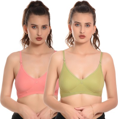 elina Women T-Shirt Non Padded Bra(Orange, Light Green)