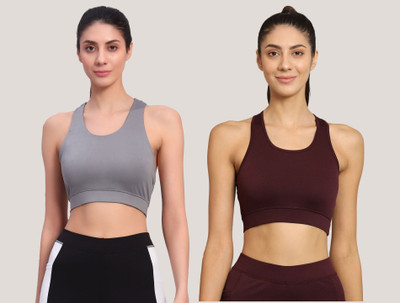 BEING RUNNER Women Sports Non Padded Bra(Grey, Purple)