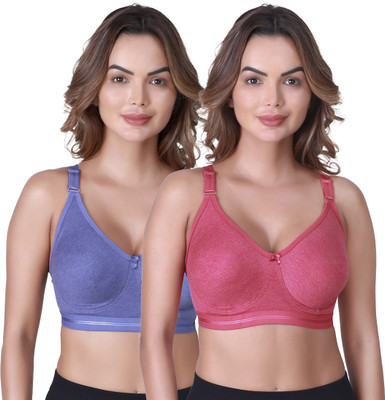 SKDREAMS Women T-Shirt Non Padded Bra(Pink, Blue)