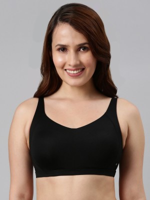 Enamor Enamor Womens F111-Padded Wirefree Full Coverage Side Shaper Panel Bralette Women Bralette Lightly Padded Bra(Black)