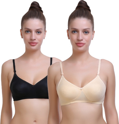 SKDREAMS SKDREAMS Multicolor Cotton Seamless Full Coverage Women's Pack of 2 T-Shirt Bra Women T-Shirt Non Padded Bra(Beige, Black)