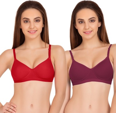 TWEENS by Belle Lingeries Sleek Look Padded Full Coverage Seamless Combo Pack of 2 Women T-Shirt Lightly Padded Bra(Red, Maroon)