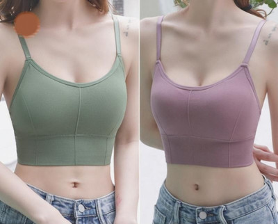texello Women T-Shirt Lightly Padded Bra(Green, Purple)