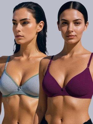 Eden EDEN302GREYWINE Women T-Shirt Non Padded Bra(Grey, Purple)