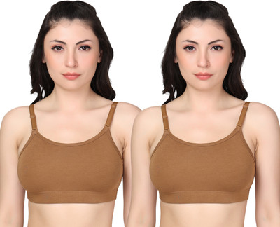 LACCY Women's Cotton Bra - Non Padded, Wirefree, High Coverage, (Pack of 2) Women Sports Non Padded Bra(Dark Green)