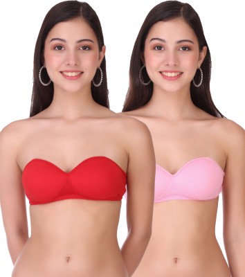Selfcare Womens Demi Cup Strapless Bra Women T-Shirt Lightly Padded Bra(Pink, Red)