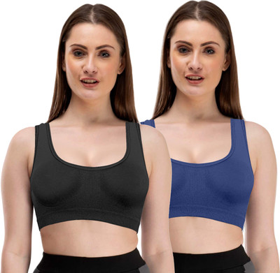 Brafee Women Sports Non Padded Bra(Black, Dark Blue)