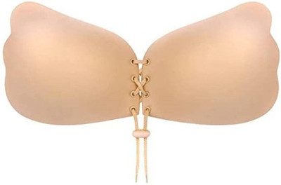 QAUKY Invisible Bra Silicon Strapless Bra Women Invisible Push up design Bra Women Stick-on Non Padded Bra(Beige)