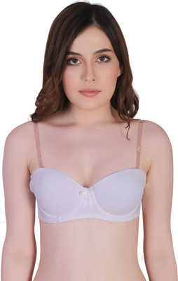 PLUMBURY Strapless Backless Padded Bra Women Push-up Lightly Padded Bra(White)