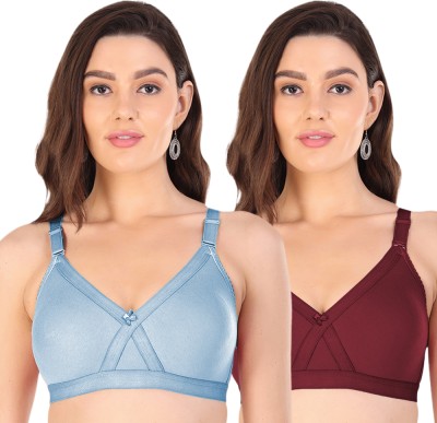 Arc de Shapes Women Cotton Nylon Everyday Cross Fit Bra with Adjustable Strap Pack of 2 Women T-Shirt Non Padded Bra(Orange, Maroon)