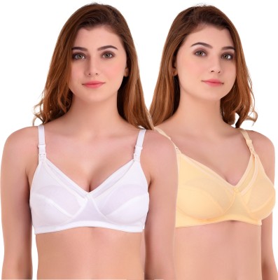 Zatanna Women's Cotton Non-Padded Non-Wired Maternity Bra - Cup Size::C Women Maternity/Nursing Non Padded Bra(White)