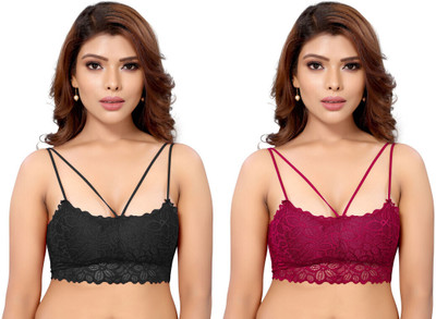 HET ENTERPRISE Women's Full Comfortable Net Chami Bra In Maroon & Black And 30A Size Women Everyday Lightly Padded Bra(Maroon, Black)