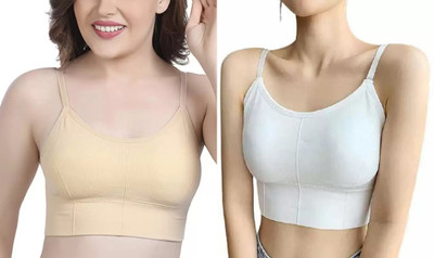 Mehiraafashion Women Cami Bra Lightly Padded Bra Women Cami Bra Lightly Padded Bra(Beige, White)