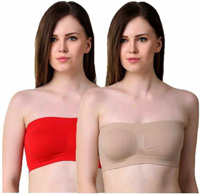 Fashocart Women Bandeau/Tube Non Padded Bra(Red, Beige)