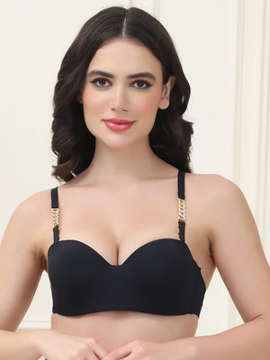 Quttos Quttos Lightly Padded Underwire Balconette Bra Women Balconette Lightly Padded Bra(Black)