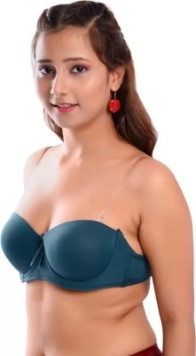 Zylum Fashion Transparent Backless Padded push-up Bra Women Push-up Heavily Padded Bra(Dark Green)