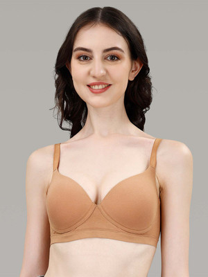 SOIE Lightly Padded Non Wired Full Coverage T-Shirt Bra with Push-up look Women T-Shirt Non Padded Bra(Brown)