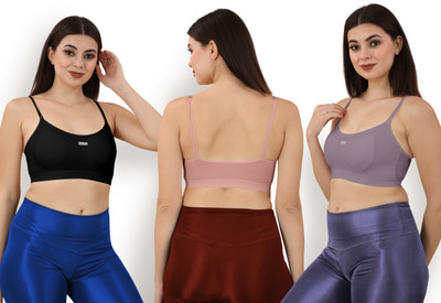Mehiraafashion Pack of 2 Girls Stretchable Cotton sports non padded seamless sports gym bra Women Cami Bra Lightly Padded Bra(Multicolor)