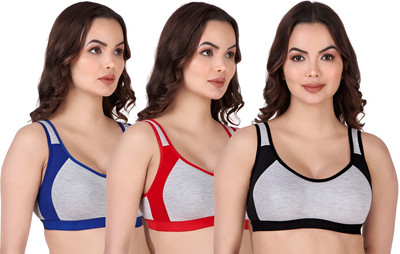 ASHMIRAS Combo of 3 Women Sports Non Padded Bra(Multicolor)