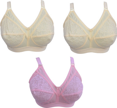 Ninteen-69 Women's Cotton Non-Padded Bra For Women Women Full Coverage Non Padded Bra(Beige, Beige, Pink)