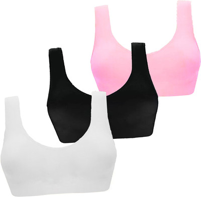 BRAAFEE Pack of 3 Girls Stretchable Cotton sports non padded seamless sports gym bra Girls Sports Non Padded Bra(Multicolor)