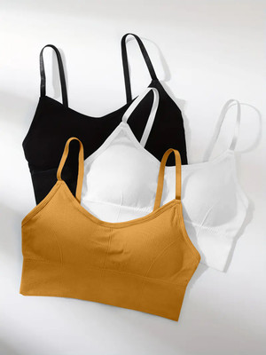 NAGARVEL CREATION 646-BLK-WHT-YELLOW-03-Free Women Bralette Lightly Padded Bra(Multicolor)