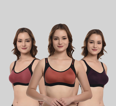 ASHMIRAS Pack of 3 Women Sports Non Padded Bra(Orange, Pink, Purple)